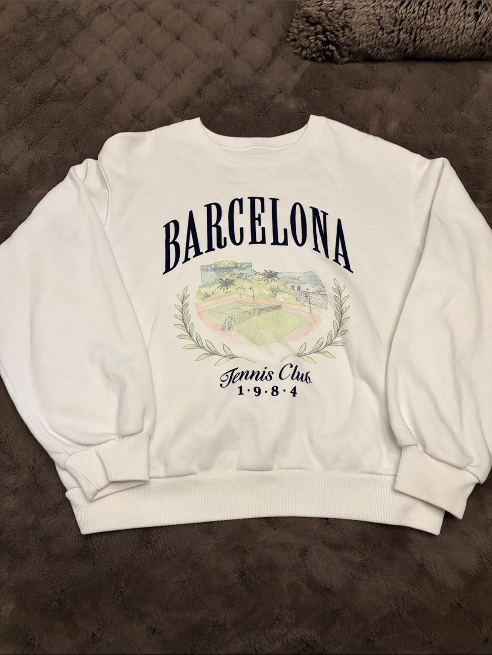 Hollister White Barcelona Tennis Club 1984 Graphic Crew Sweatshirt